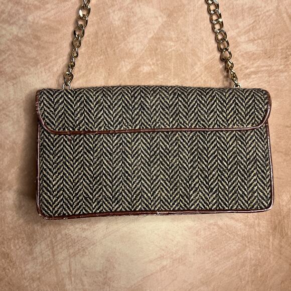 Liz Claiborne Accessories Mini Handbag Purse Chevron Stripe Tweed Indie Mobwife - Picture 5 of 9